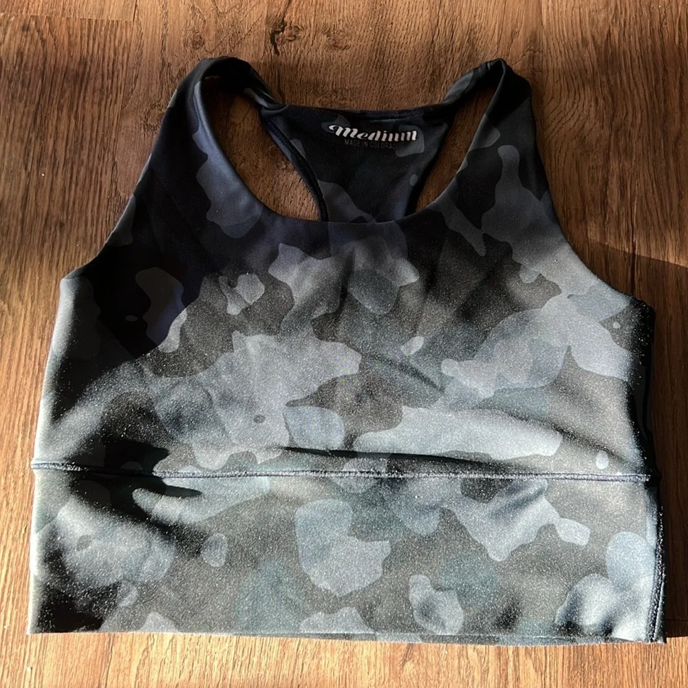 EUC Colorado Threads Longlines Sports Bra Medium Blue Camo